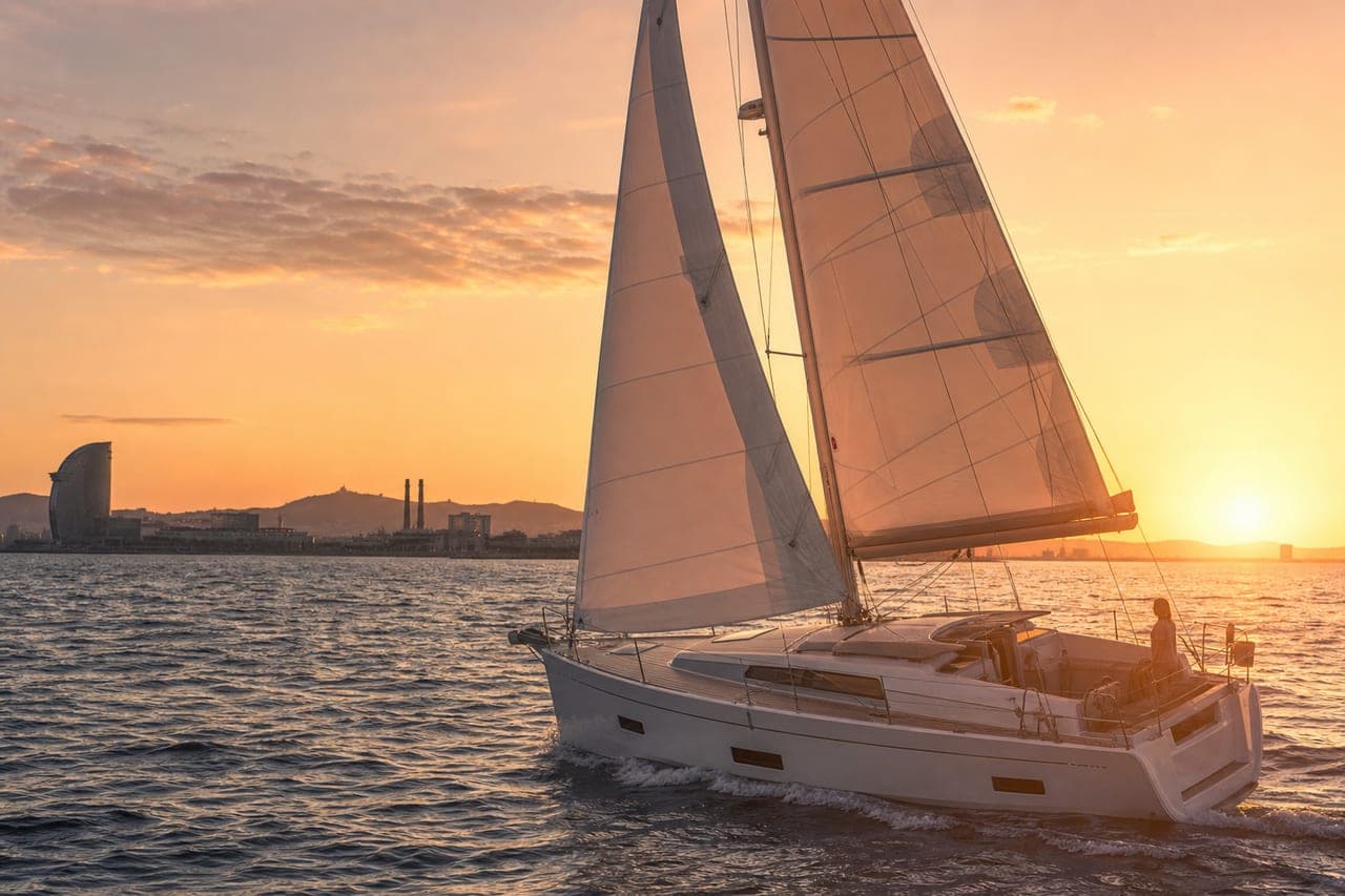 Velero privado al atardecer con cava — foto 2